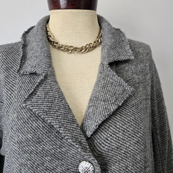 FREE PEOPLE NWT Wool Blend Long Grey Knit Longline Jacket/ Coatigan. Size Large - Picture 13 of 16